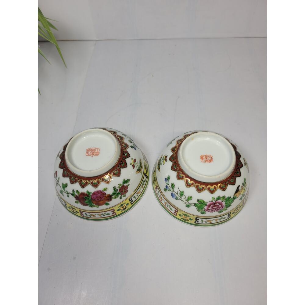 2 Chinese Soup Bowls & Spoons, Oriental Mun Shou Set, Singapore Chatsworth - Picture 6 of 7